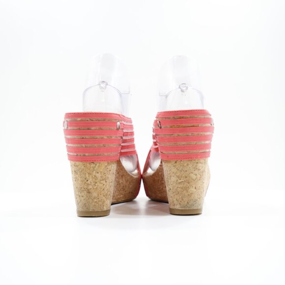 Lucky Brand Miller-2 Pink Mesh 4" Cork Wedge Heel Sandals - 10 - Picture 4 of 7
